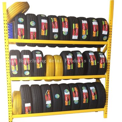 Estante de exhibición de acero de encargo del neumático de coche del almacenamiento, estante de exhibición del almacenamiento del almacén con tres estantes
