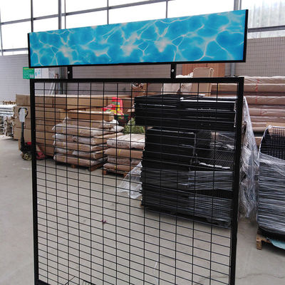 Venta al por menor multifuncional Mesh Wire Hanging Display Rack del supermercado con las carteleras del PVC