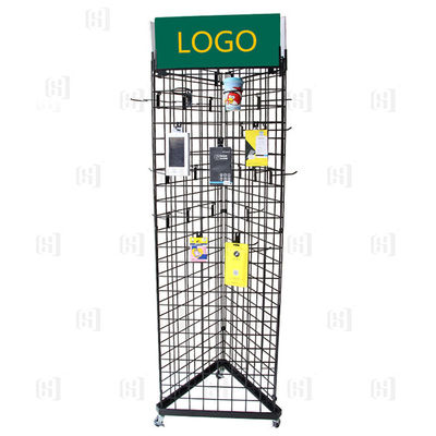 3 estantes de exhibición echados a un lado del supermercado de la rejilla del alambre del triángulo con Logo And Casters