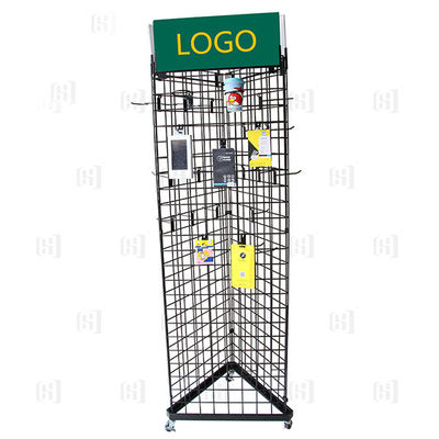 3 estantes de exhibición echados a un lado del supermercado de la rejilla del alambre del triángulo con Logo And Casters