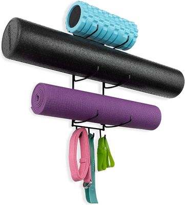 Estante de Mat Foam Roller Towel Storage de la yoga del soporte de la pared con 3 ganchos