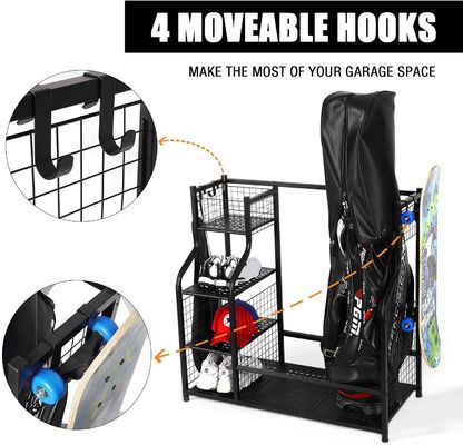 Organizador Rack For Supermarket del garaje de la bolsa de golf del color 2 del negro del OEM